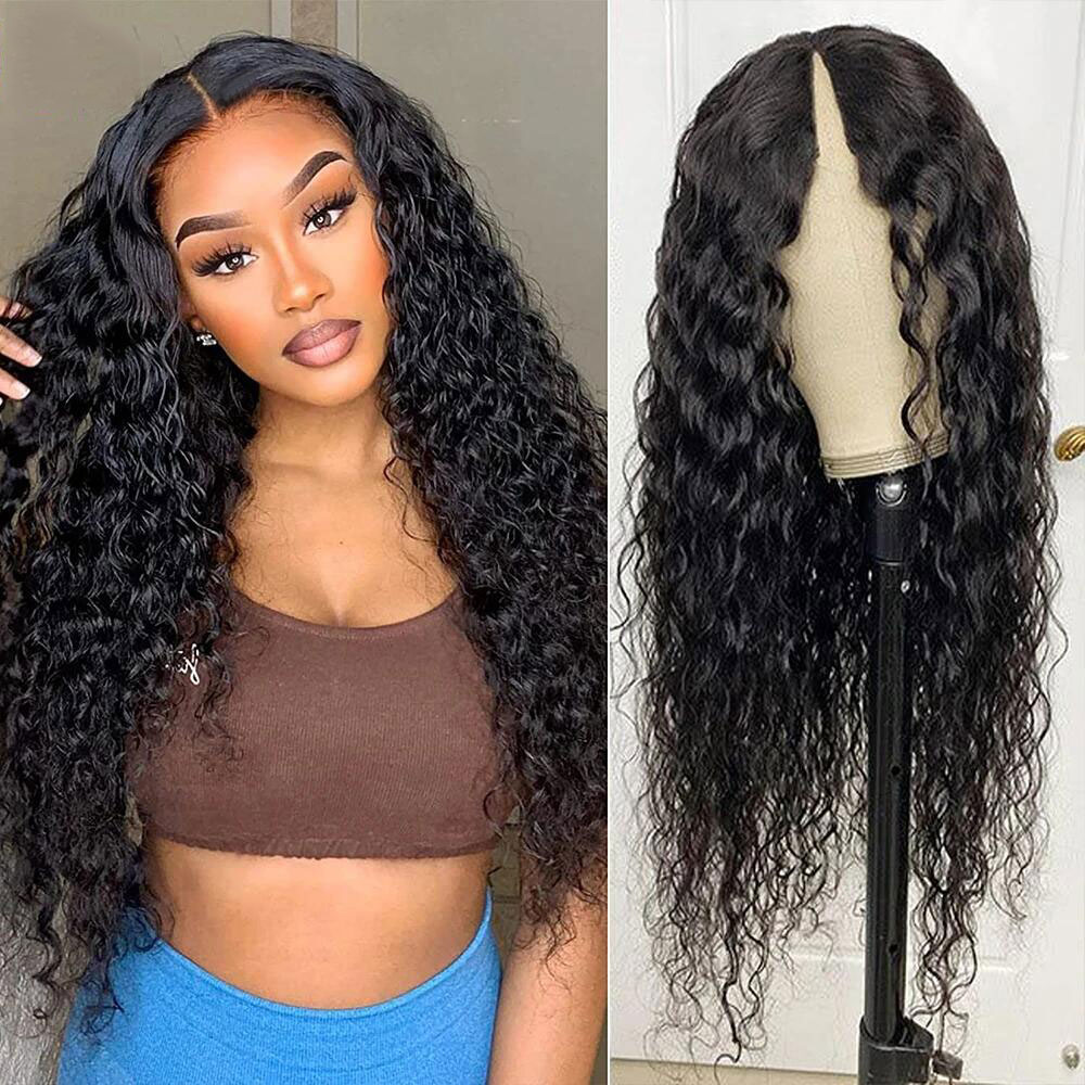 Stema Glueless U Part V Part Water Wave Leave Out Wigs